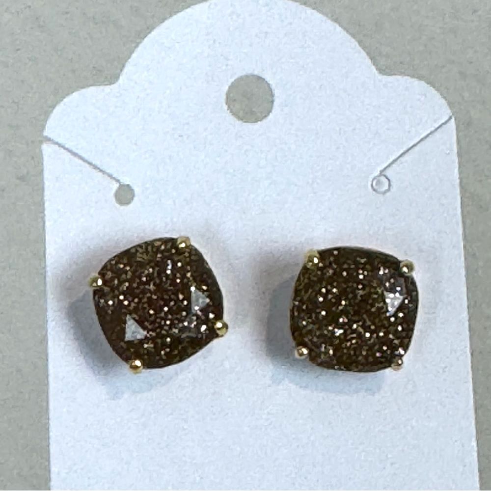 Kate Spade Gold Tone Brown Glitter Stud Earrings